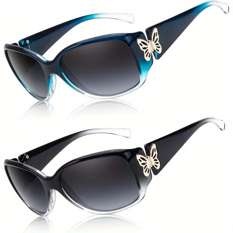 Myiaur for Women 2024 Trendy Retro Shades with Protection Butterfly Decors 2 Pack