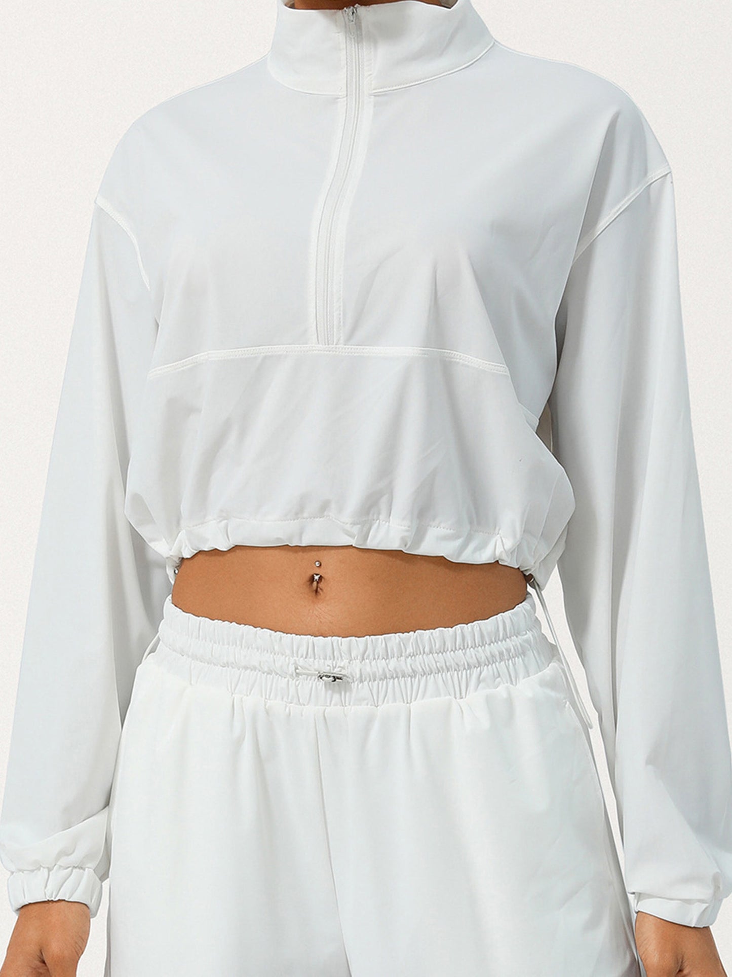 Women's Lightweight Sun Protection Jacket - Long Sleeve, Stand Collar, Zippered, Beige with Ruffled Hem & Cuffs, Summer Outdoor Wear