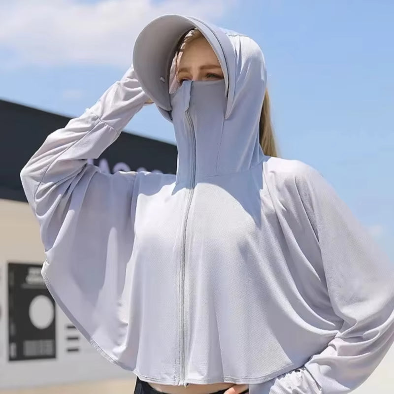 UPF50 Sun Protection Clothing Summer Ice Silk Anti-ultraviolet Hooded Breathable Sun Protection Shirt Sun Cloak Zipper Lightweight Hoodie