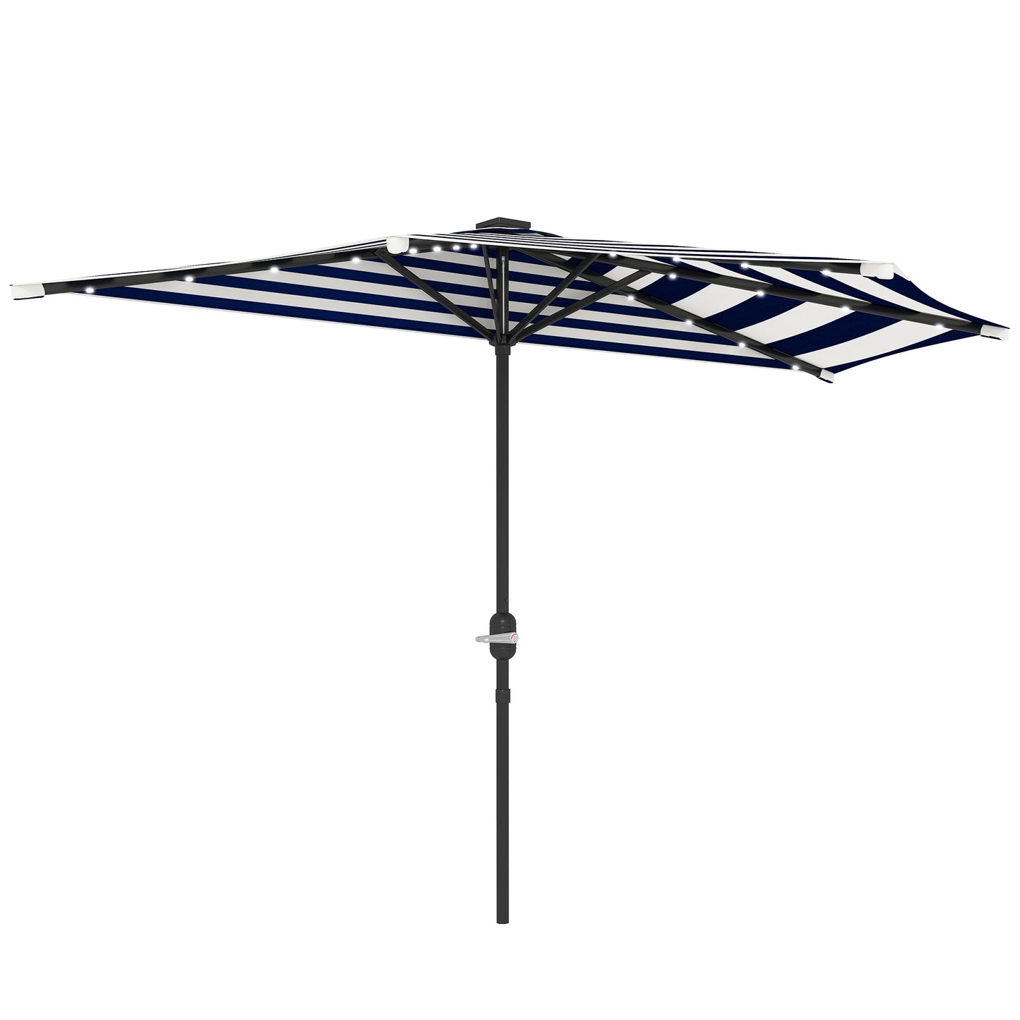 Half Umbrella Outdoor Patio Umbrella, UPF 30+ Small Balcony Umbrella, Vented Half Patio Umbrella with Crank 8 Ribs, Tiltable Porch Umbrella for Garden Deck Poolside