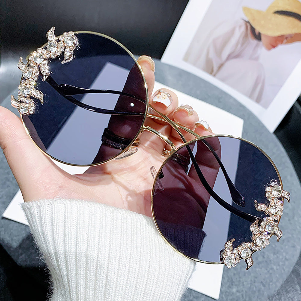 1pc Fashion Round Glasses Glasses with Plastic Diamond Design for Women Metal Frame Perfect Birthday Gift & Mother'S Day Present
