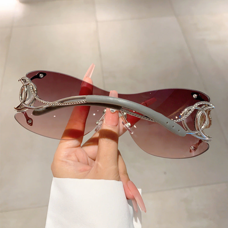 Women's Y2K Snake-Design Frameless Fashion Glasses - Protection, Lightweight One-Piece Fashion Eyewear with Case, Trendy Accessories for Outdoor & Daily Use, Unique Temple Design, Metallic Accents