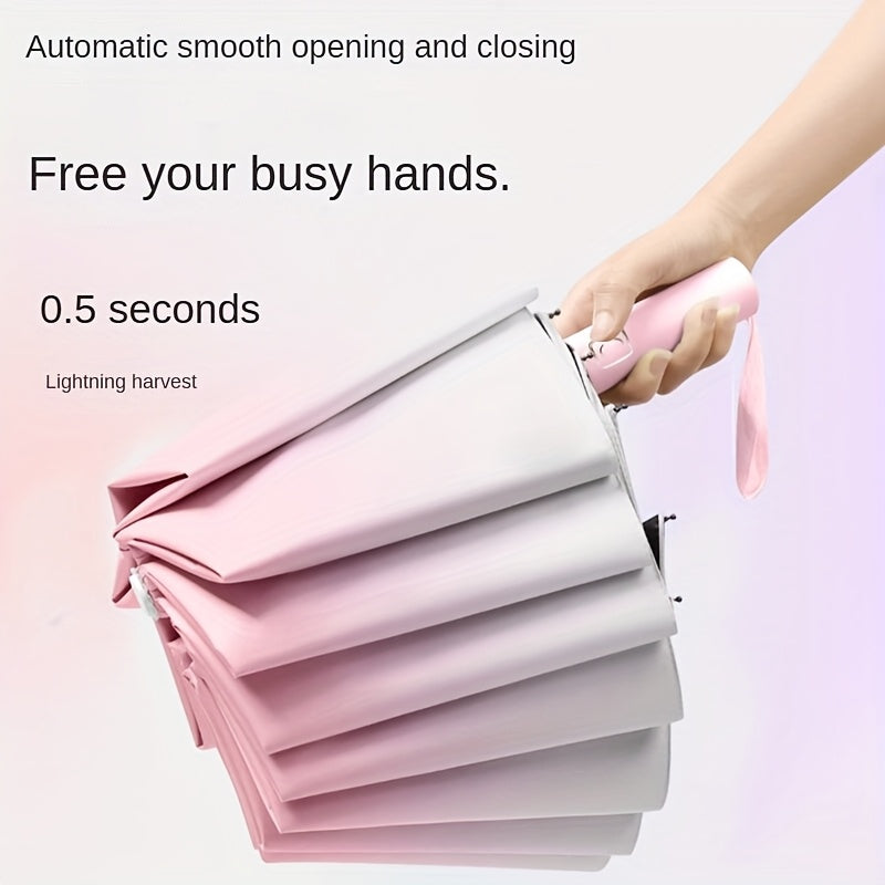 New Arrival! Skyland - Reinforced And Thickened, Windproof And Sunproof, Gradient Color, Portable, 20 Ribs Full Automatic Folding Umbrella