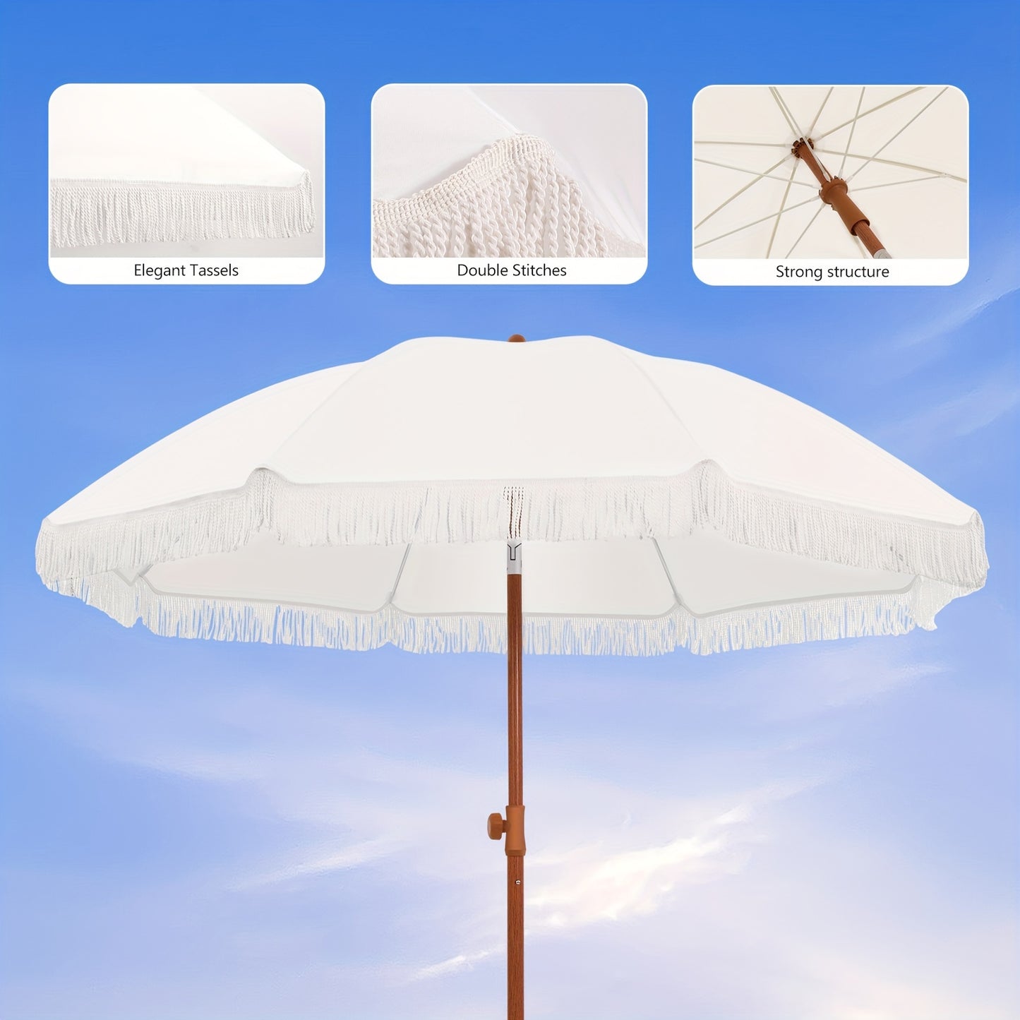 Patio Umbrella With UPF 50+ Protection, 8 Ribs, Push Button Tilt - Versatile Outdoor Shade For Garden, Courtyard, And Beach