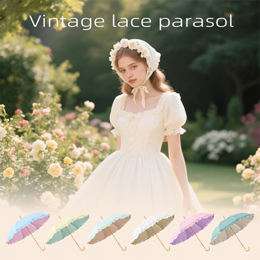 Vintage Lace Parasol - 8 Ribs, UV Protection, Cute Flower Design, Portable, Fashion Accessory for Cosplay, Garden Party Umbrella | Floral Pattern Umbrella | Durable Steel Shaft, Garden Umbrella