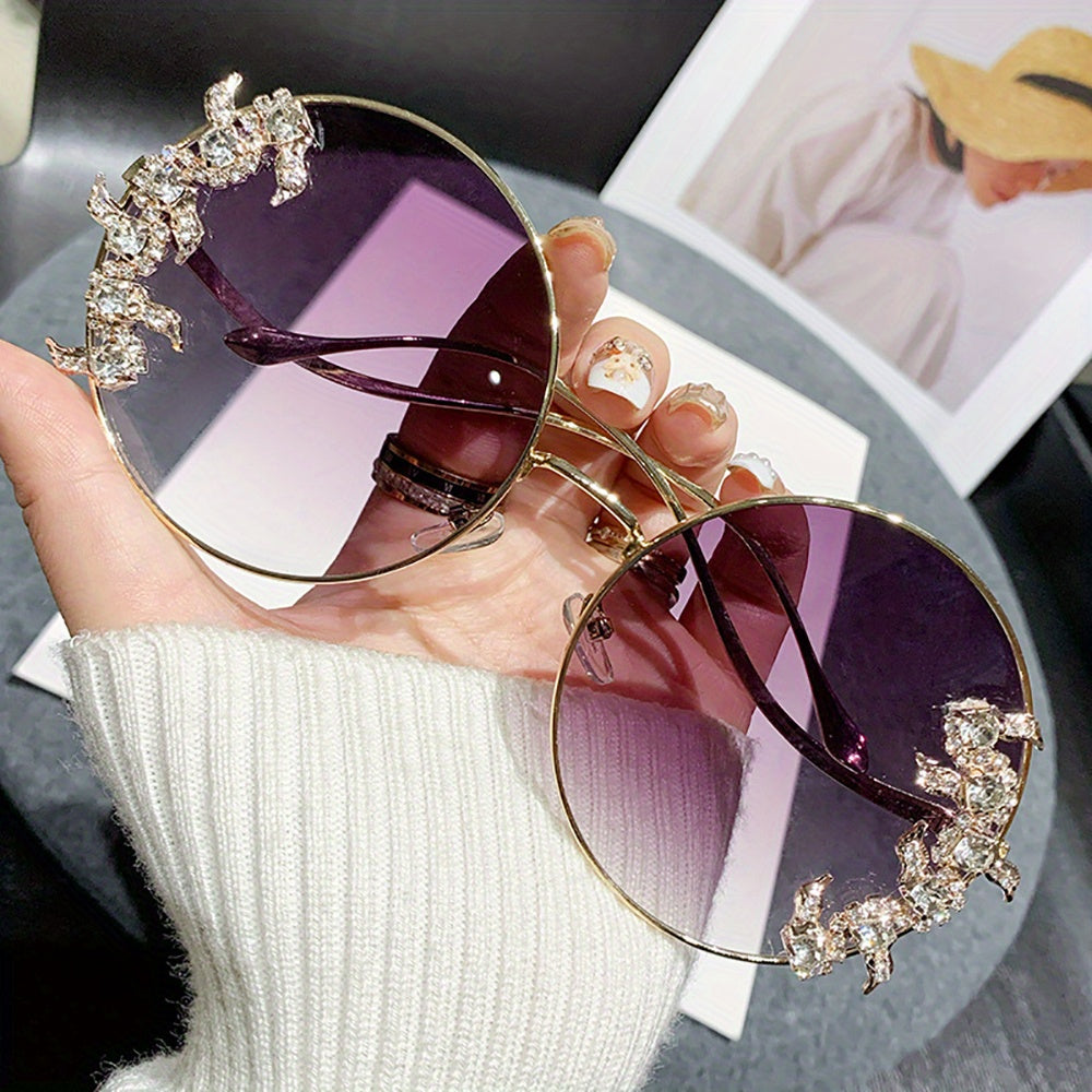 1pc Fashion Round Glasses Glasses with Plastic Diamond Design for Women Metal Frame Perfect Birthday Gift & Mother'S Day Present