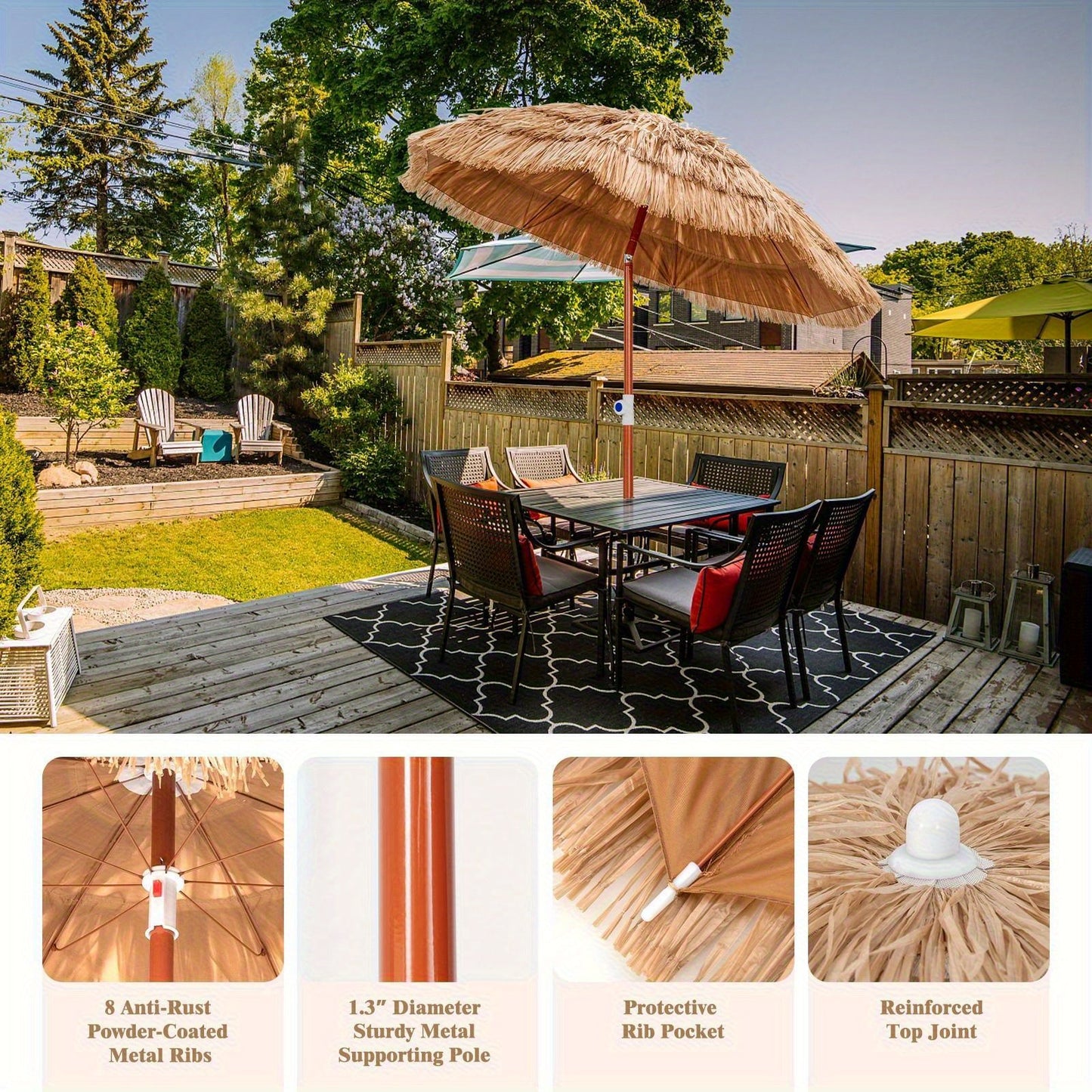 LIFEZEAL 6FT Thatched Tiki Patio Umbrella, Height Adjustable Hawaiian Style Beach Umbrella w\u002F Carrying Bag, UV Protection, Portable & Foldable Outdoor Patio Umbrella for Beach, Yard, Patio
