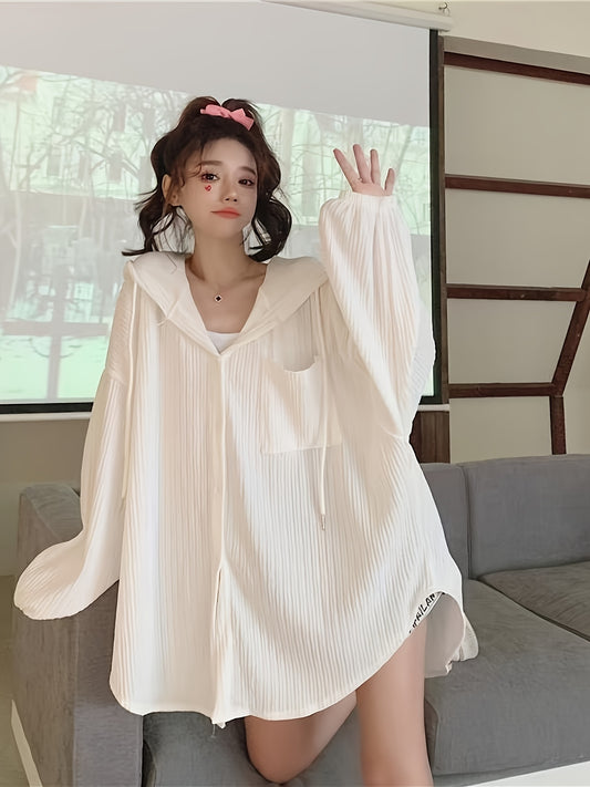 1pc Sunscreen Cardigan Big Size Sunscreen Female External Wear Summer Loose Sister Versatile Lazy Wind Hooded Air Conditioning Shirt Jacket