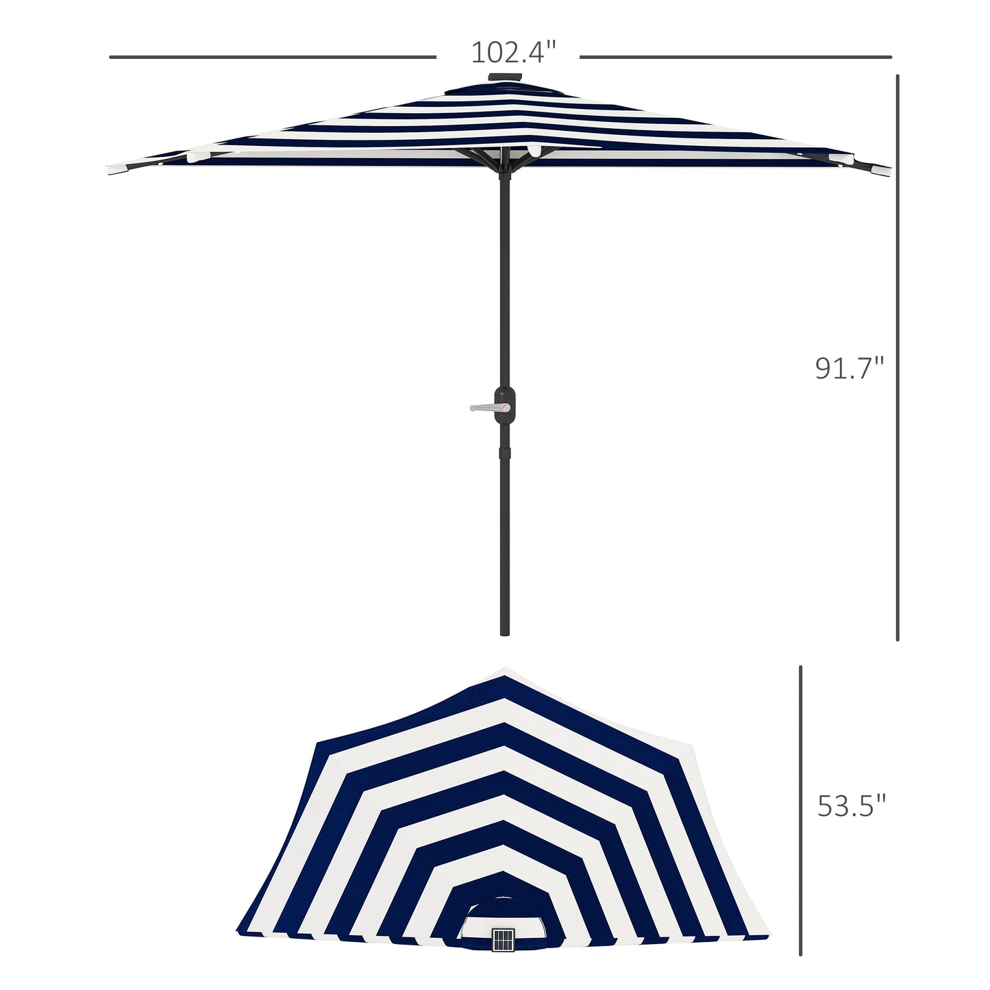 Half Umbrella Outdoor Patio Umbrella, UPF 30+ Small Balcony Umbrella, Vented Half Patio Umbrella with Crank 8 Ribs, Tiltable Porch Umbrella for Garden Deck Poolside
