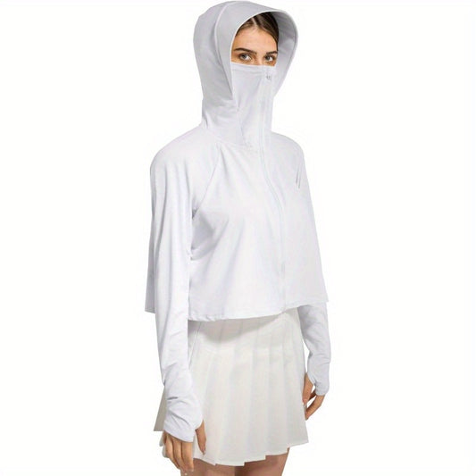 Locachy Womens + Sun Protection Jacket Lightweight Zip up Outdoor Running Hiking Hoodie with Face Mask