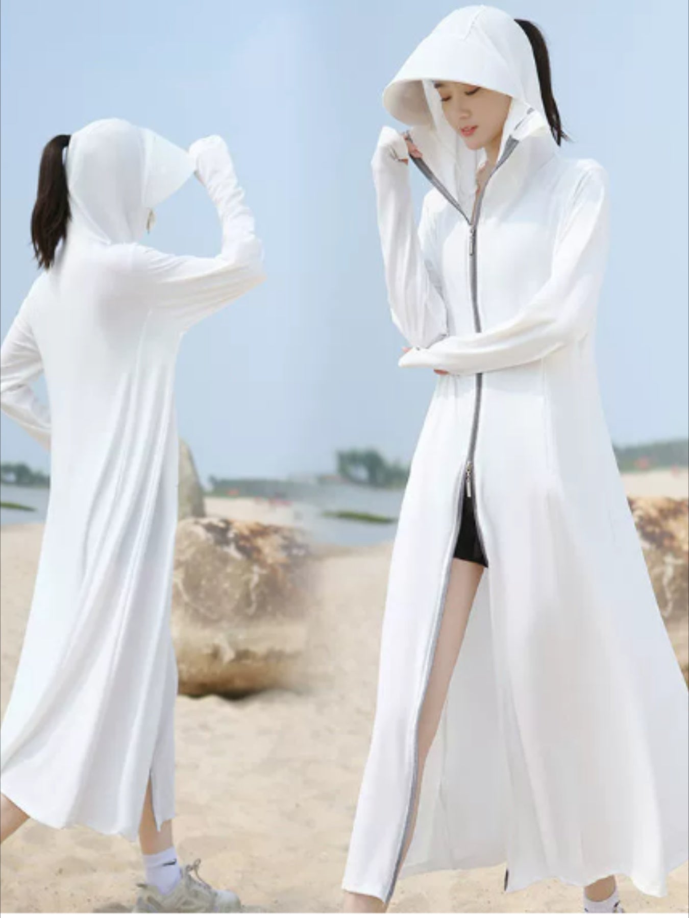 Sunscreen long over the knee, slim fit ice Silky large brim sunscreen suit, suitable for travel, camping, outdoor activities