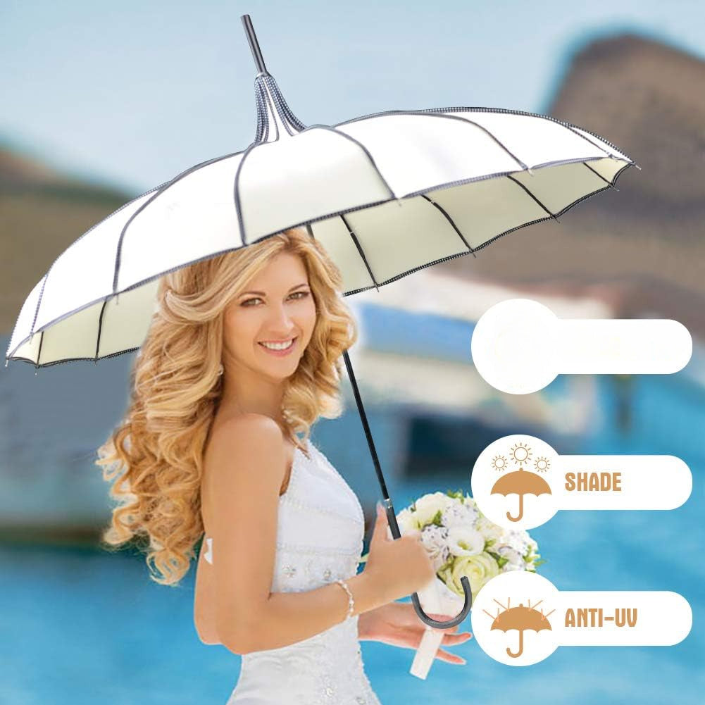 BaeBlue Classic Elegance Ivory Pagoda Peak Umbrella Parasol - 16-Rib High Quality UV Protection, Manual Open Elegant Design for Weddings, Photo Booths & Special Occasions, Wedding Accessory | Sophisticated Style | Durable Ribs, Cute Umbrella