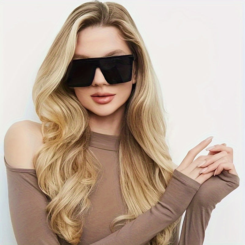 Y2K Oversized Men's Black Fashion Statement Glasses with Decorative Lens & Chain Detailing - Lightweight Durable Frame for Streetwear, Parties, Everyday Outfits - Trendy Eyewear Accessory