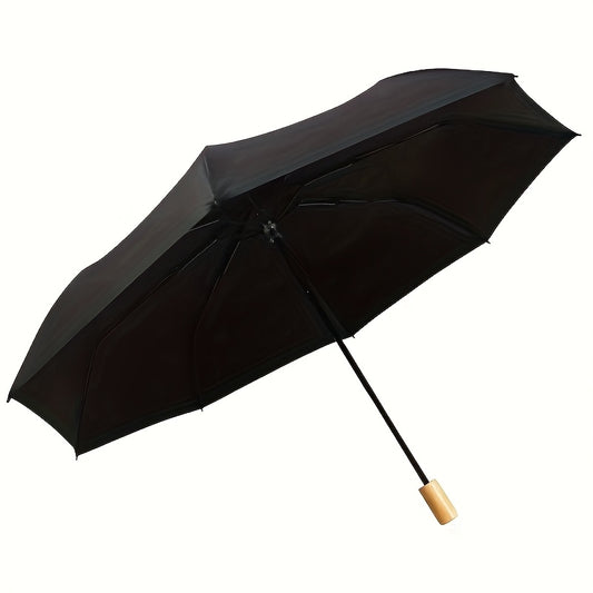 1PC Solid Wood Handle Black Glue Sunshade Umbrella Three Fold 8-bone Umbrella Sun Umbrella