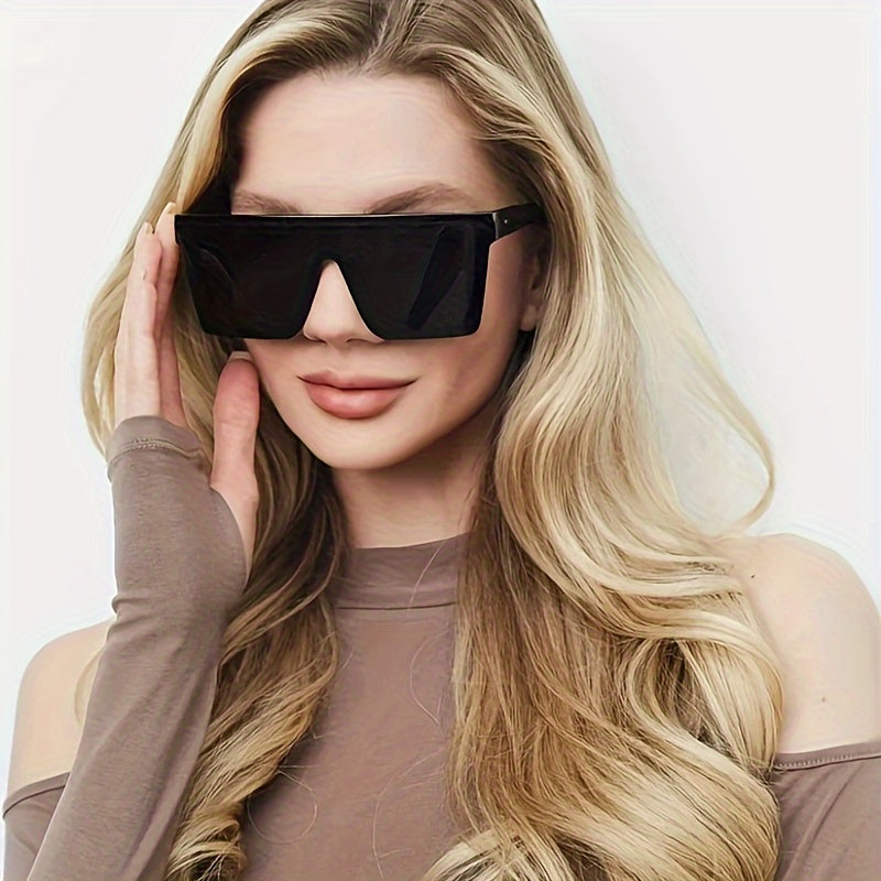 Y2K Oversized Men's Black Fashion Statement Glasses with Decorative Lens & Chain Detailing - Lightweight Durable Frame for Streetwear, Parties, Everyday Outfits - Trendy Eyewear Accessory