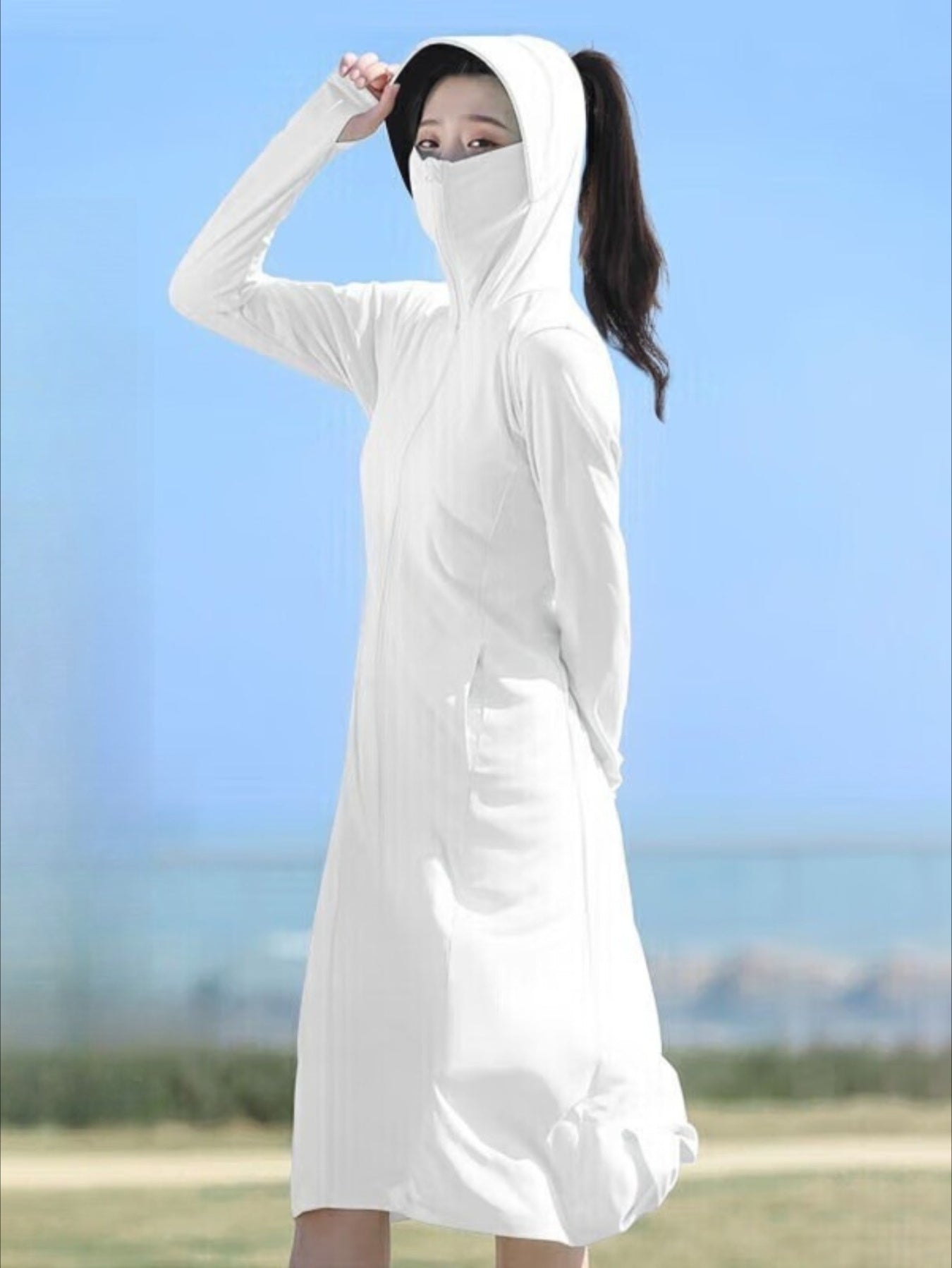 Sunscreen long over the knee, slim fit ice Silky large brim sunscreen suit, suitable for travel, camping, outdoor activities