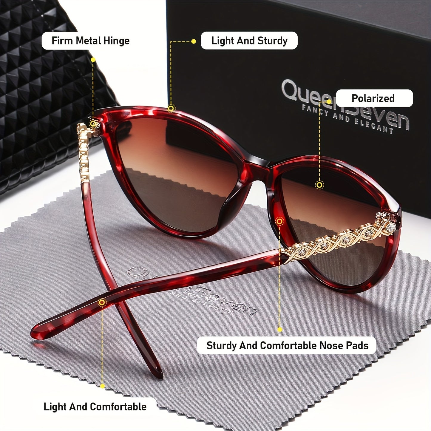 QueenSeven Fashion Glasses- Retro Oval Design, Woven Details, Durable Plastic Frame, Suitable for Daily Wear, Comes with Black Fashion Case and Accessories
