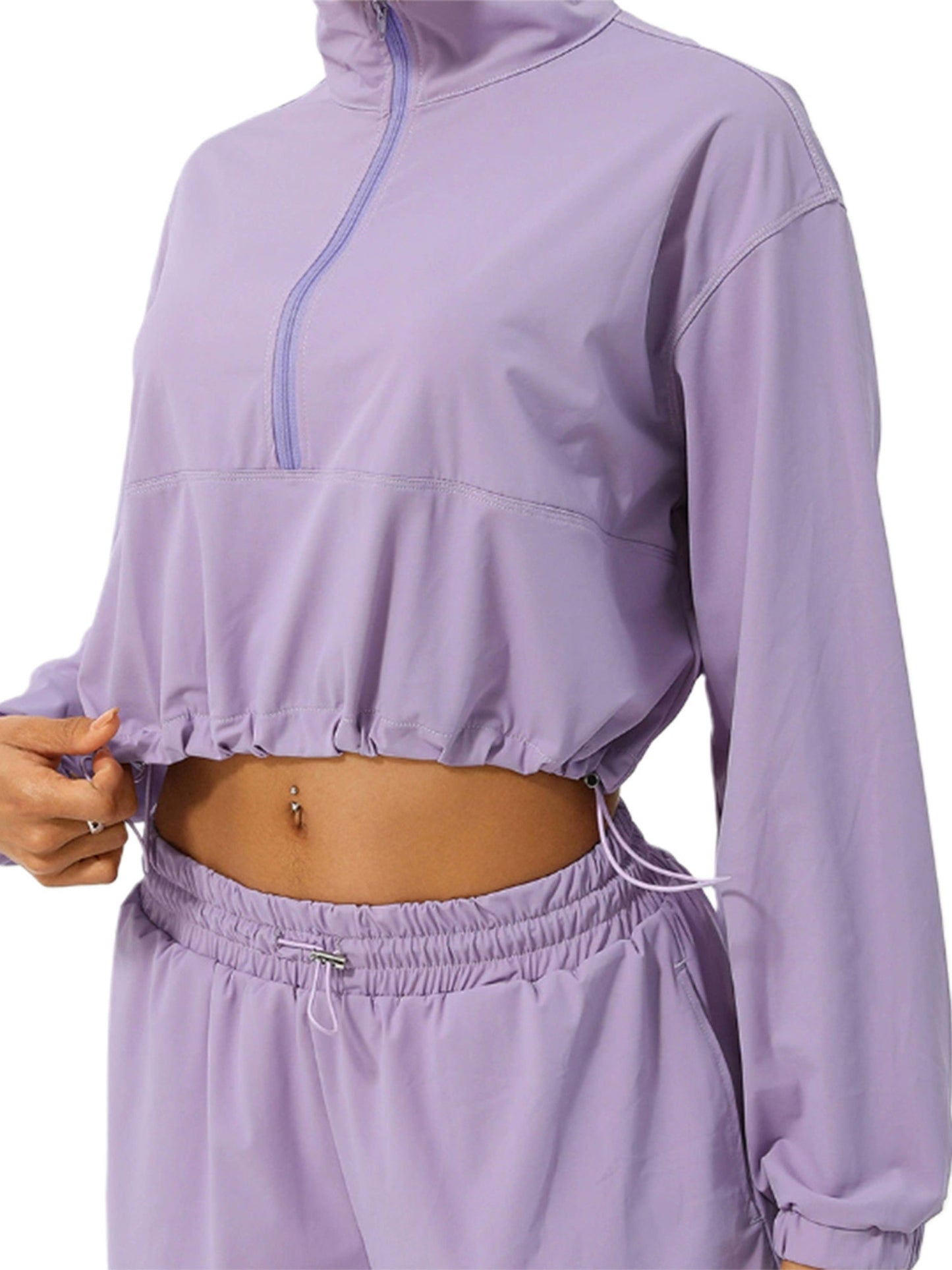Women's Lightweight Sun Protection Jacket - Long Sleeve, Stand Collar, Zippered, Beige with Ruffled Hem & Cuffs, Summer Outdoor Wear