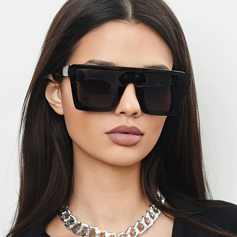 Y2K Oversized Men's Black Fashion Statement Glasses with Decorative Lens & Chain Detailing - Lightweight Durable Frame for Streetwear, Parties, Everyday Outfits - Trendy Eyewear Accessory
