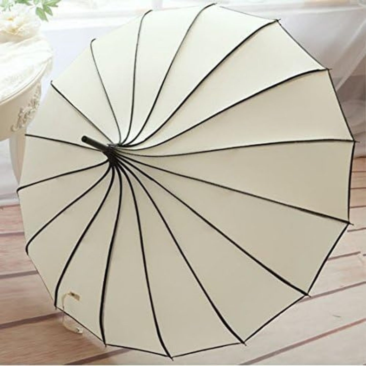 BaeBlue Classic Elegance Ivory Pagoda Peak Umbrella Parasol - 16-Rib High Quality UV Protection, Manual Open Elegant Design for Weddings, Photo Booths & Special Occasions, Wedding Accessory | Sophisticated Style | Durable Ribs, Cute Umbrella