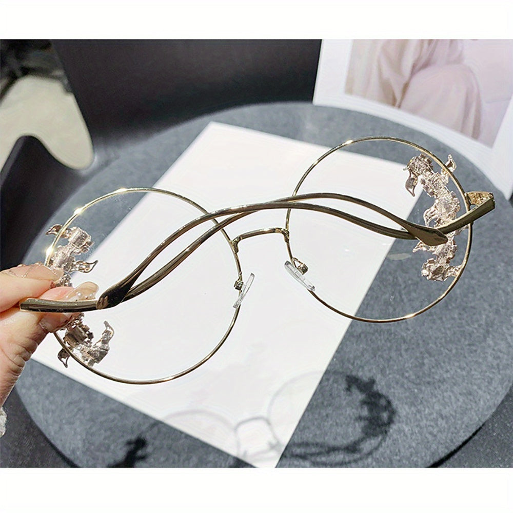 1pc Fashion Round Glasses Glasses with Plastic Diamond Design for Women Metal Frame Perfect Birthday Gift & Mother'S Day Present