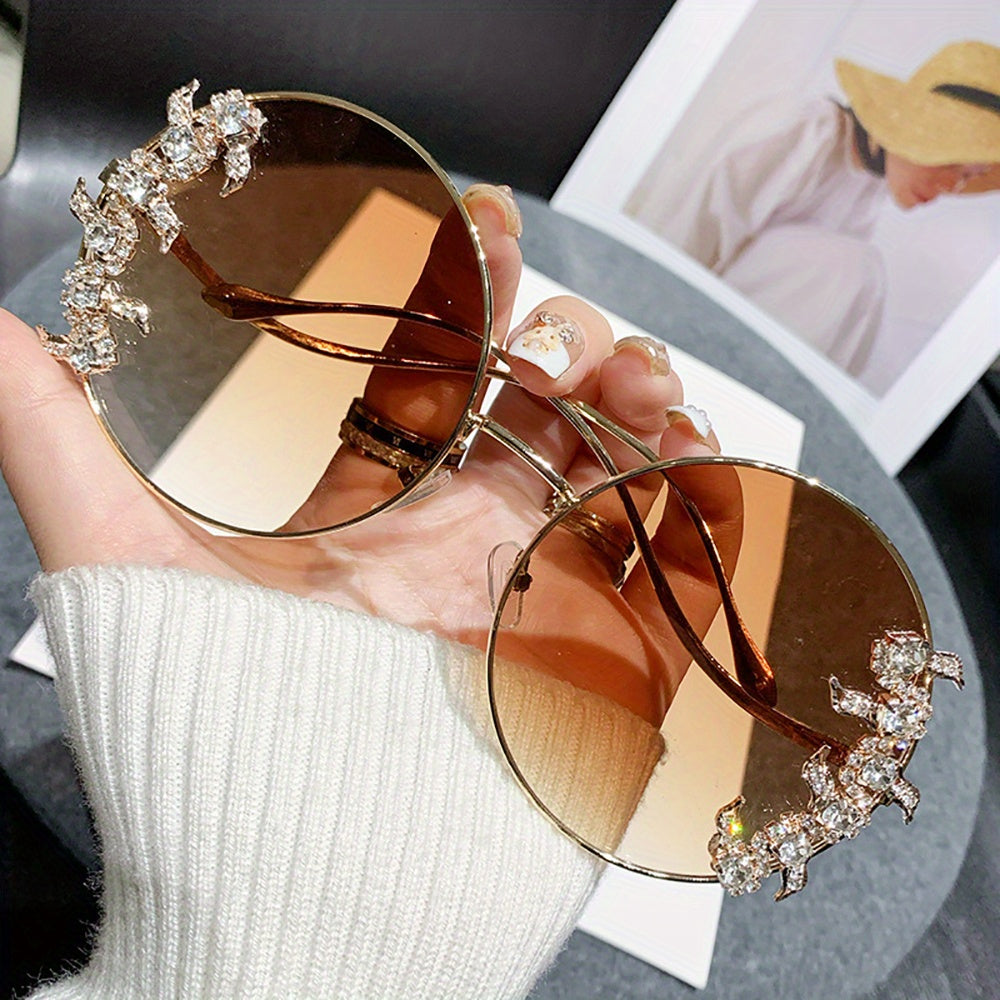 1pc Fashion Round Glasses Glasses with Plastic Diamond Design for Women Metal Frame Perfect Birthday Gift & Mother'S Day Present