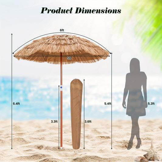LIFEZEAL 6FT Thatched Tiki Patio Umbrella, Height Adjustable Hawaiian Style Beach Umbrella w\u002F Carrying Bag, UV Protection, Portable & Foldable Outdoor Patio Umbrella for Beach, Yard, Patio