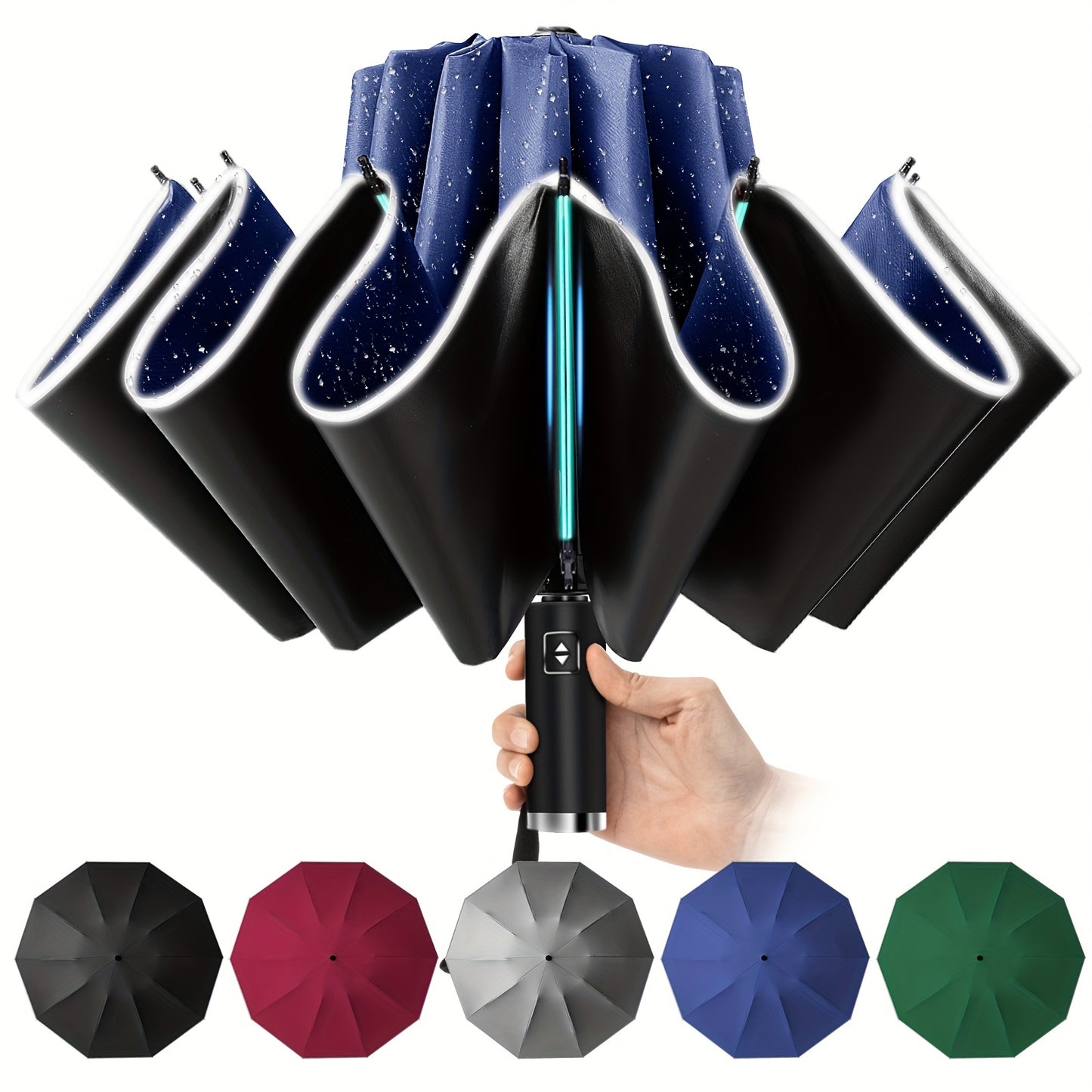 10 Rib Black Pongee Automatic Umbrella - Windproof, UV Protection, Lightweight, Stylish with Reflective Strips, Large Double Umbrella for Two, Casual & Fashionable, Casual Umbrella | Minimalist Style | Lightweight Umbrella