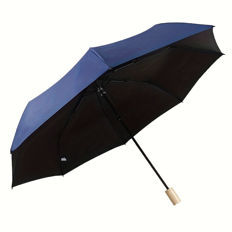 1PC Solid Wood Handle Black Glue Sunshade Umbrella Three Fold 8-bone Umbrella Sun Umbrella