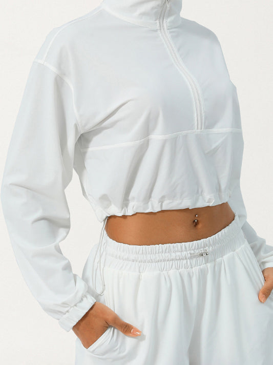 Women's Lightweight Sun Protection Jacket - Long Sleeve, Stand Collar, Zippered, Beige with Ruffled Hem & Cuffs, Summer Outdoor Wear
