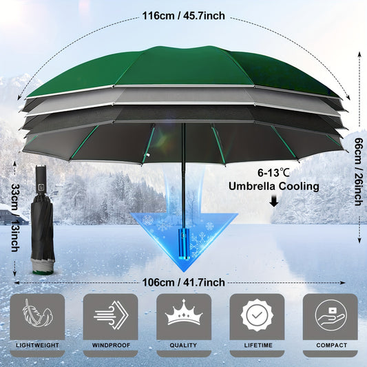 10 Rib Black Pongee Automatic Umbrella - Windproof, UV Protection, Lightweight, Stylish with Reflective Strips, Large Double Umbrella for Two, Casual & Fashionable, Casual Umbrella | Minimalist Style | Lightweight Umbrella